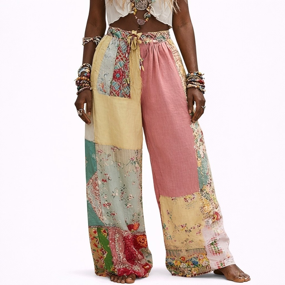 SHALL WE Size Medium Colorful Patchwork Print Boh… - image 1